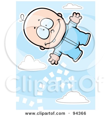 Royalty-Free (RF) Clipart Illustration of a Baby Boy Bouncing Off Of Clouds In The Sky by Cory Thoman