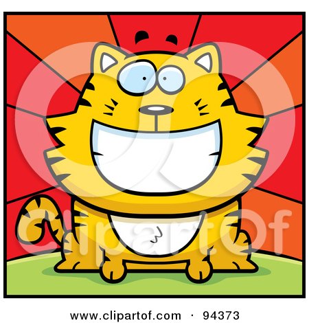 Royalty-Free (RF) Clipart Illustration of a Grinning Orange Cat On A Hill by Cory Thoman