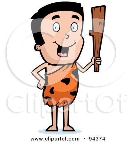 Royalty-Free (RF) Clipart Illustration of a Young Caveman Holding Up A Club by Cory Thoman
