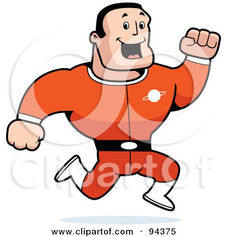 Royalty-Free (RF) Clipart Illustration of a Caucasian Male Action Hero Running In A Red Suit by Cory Thoman