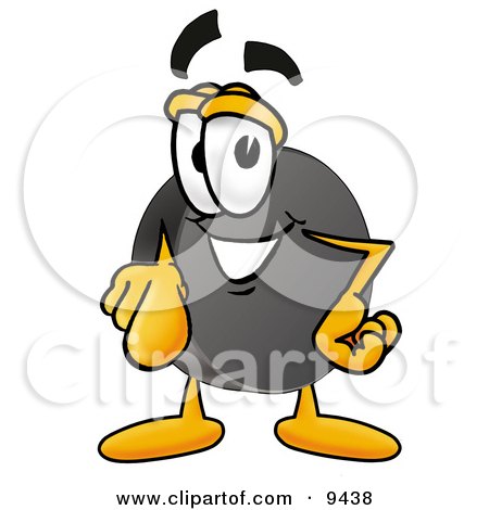 Clipart Picture of a Hockey Puck Mascot Cartoon Character Pointing at the Viewer by Mascot Junction