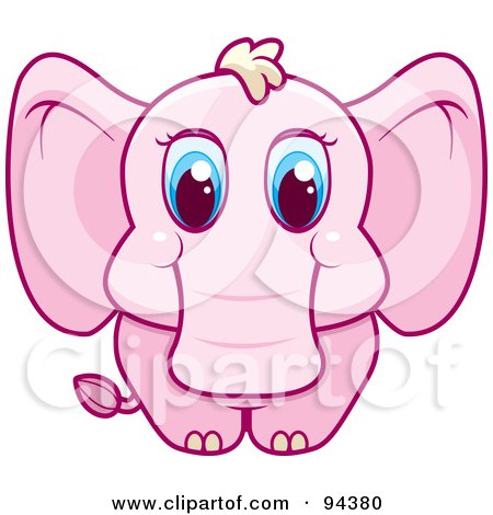 Royalty-Free (RF) Clipart Illustration of a Baby Pink Elephant With Big Blue Eyes by Cory Thoman