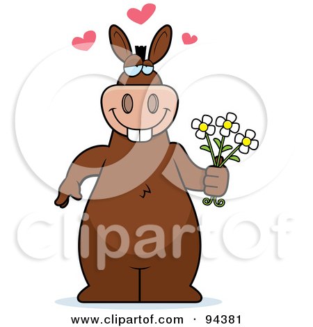 Royalty-Free (RF) Clipart Illustration of a Romantic Donkey Standing With Flowers by Cory Thoman