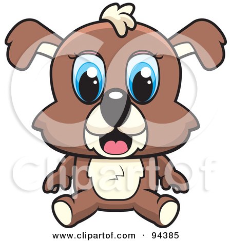 Royalty-Free (RF) Clipart Illustration of a Cute Sitting Puppy Dog With Big Blue Eyes by Cory Thoman