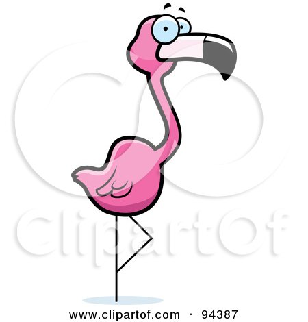 Royalty-Free (RF) Clipart Illustration of a Goofy Pink Flamingo Wading In Water by Cory Thoman