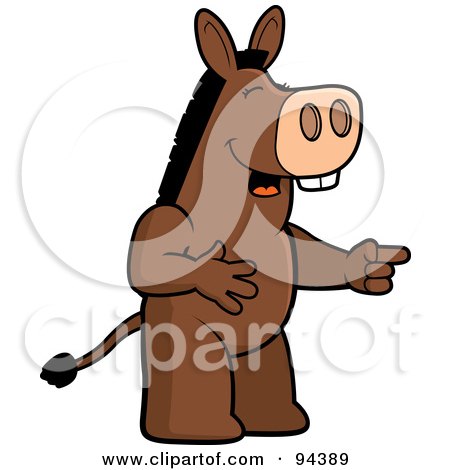 Royalty-Free (RF) Clipart Illustration of a Donkey Pointing And Laughing At Another's Expense by Cory Thoman