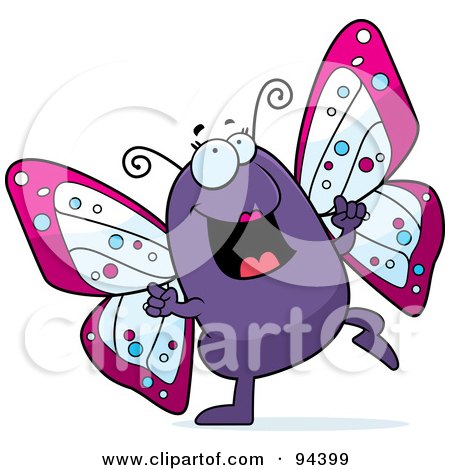 Royalty-Free (RF) Clipart Illustration of a Purple Butterfly Doing A Happy Dance by Cory Thoman