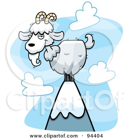 Royalty-Free (RF) Clipart Illustration of a Wild White Goat Atop A Mountain by Cory Thoman