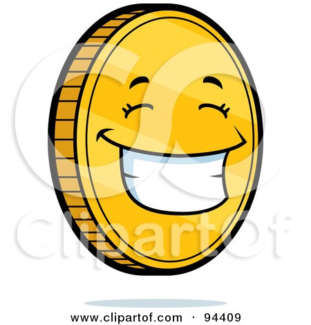 Royalty-Free (RF) Clipart Illustration of a Happy Grinning Coin Face by Cory Thoman