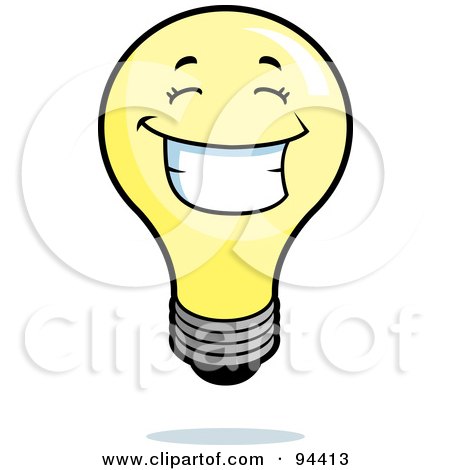 Royalty-Free (RF) Clipart Illustration of a Happy Grinning Light Bulb Face by Cory Thoman