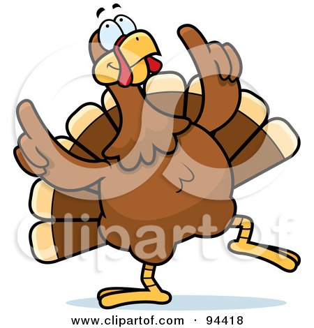 Royalty-Free (RF) Clipart Illustration of a Turkey Bird Doing A Happy Dance by Cory Thoman