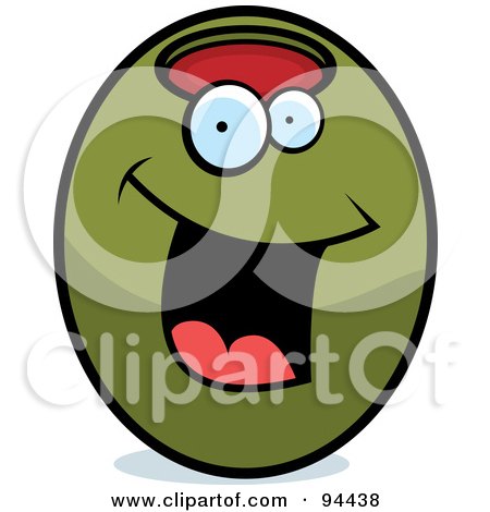 Royalty-Free (RF) Clipart Illustration of a Happy Smiling Green OliveFace by Cory Thoman
