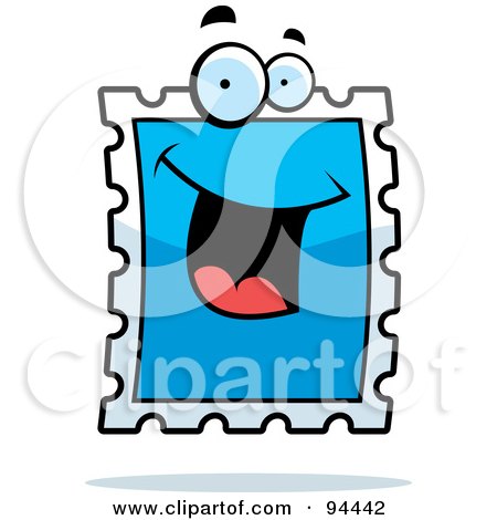 Royalty-Free (RF) Clipart Illustration of a Happy Smiling Postage Stamp Face by Cory Thoman