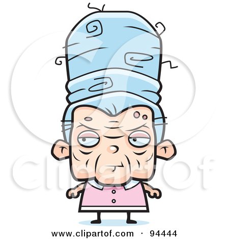 Royalty-Free (RF) Clipart Illustration of an Old Lady With Tall Blue Hair by Cory Thoman