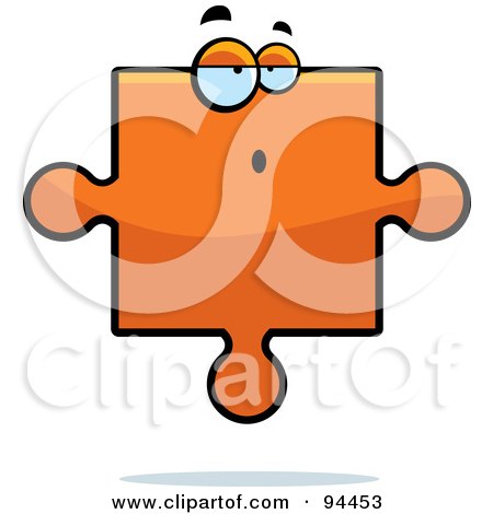 Royalty-Free (RF) Clipart Illustration of a Confused Orange Puzzle Piece Face by Cory Thoman