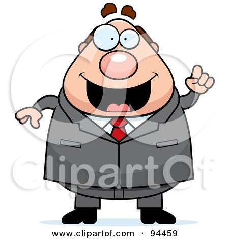 Royalty-Free (RF) Clipart Illustration of a Plump Boss Man Holding Up A Finger And Expressing An Idea by Cory Thoman