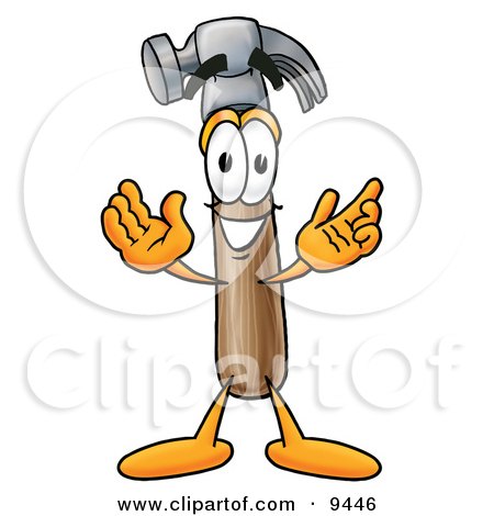 Clipart Picture of a Hammer Mascot Cartoon Character With Welcoming Open Arms by Mascot Junction