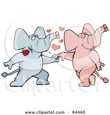 Royalty-Free (RF) Clipart Illustration of a Romantic Elephant Pair Dancing by Cory Thoman