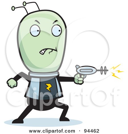 Royalty-Free (RF) Clipart Illustration of a Space Alien Shooting A Gun by Cory Thoman