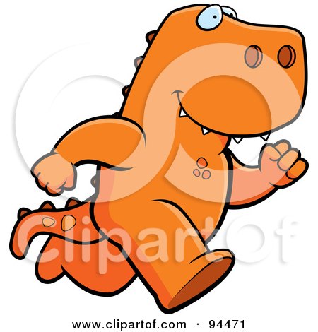 Royalty-Free (RF) Clipart Illustration of a Running Orange T-Rex by Cory Thoman
