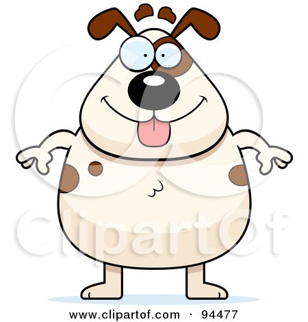 Royalty-Free (RF) Clipart Illustration of a Plump White And Brown Spotted Dog Standing On Its Hind Legs by Cory Thoman