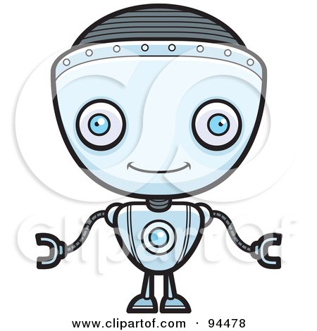 Royalty-Free (RF) Clipart Illustration of a Friendly Blue Robot Boy Facing Forward by Cory Thoman