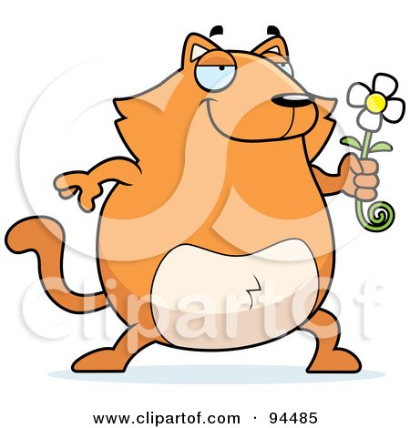Royalty-Free (RF) Clipart Illustration of a Plump Orange Cat Holding A Daisy by Cory Thoman