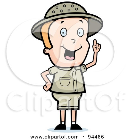 Royalty-Free (RF) Clipart Illustration of a Safari Boy Holding Up A Finger And Expressing An Idea by Cory Thoman