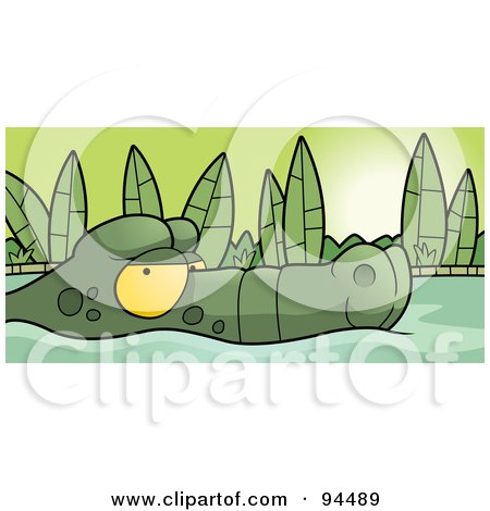 Royalty-Free (RF) Clipart Illustration of a Swamp Gator Floating On Murky Water by Cory Thoman
