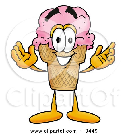 Clipart Picture of an Ice Cream Cone Mascot Cartoon Character With Welcoming Open Arms by Mascot Junction