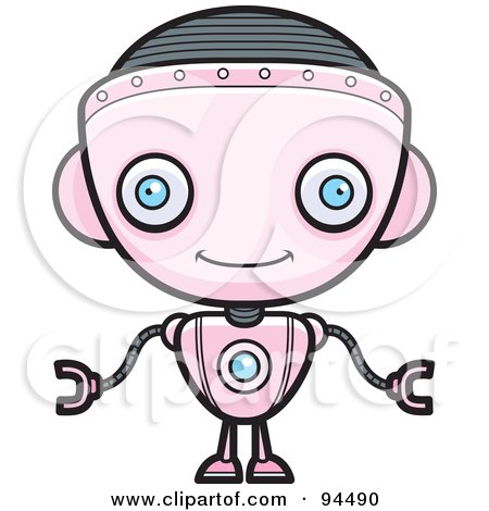 Royalty-Free (RF) Clipart Illustration of a Pink Robot Girl Facing Forward by Cory Thoman