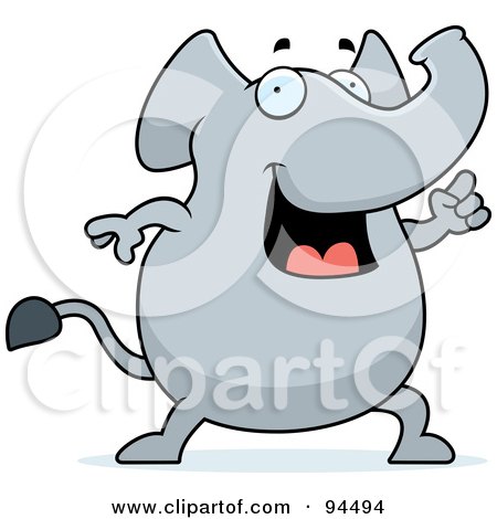 Royalty-Free (RF) Clipart Illustration of a Plump Elephant Holding Up A Finger And Expressing An Idea by Cory Thoman