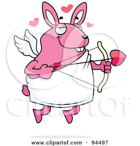 Royalty-Free (RF) Clipart Illustration of a Pink Rabbit Cupid Shooting Arrows by Cory Thoman