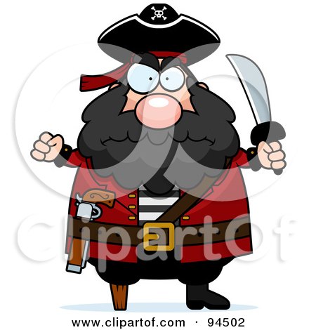 Royalty-Free (RF) Clipart Illustration of a Plump Angry Pirate Holding Up A Fist And Sword by Cory Thoman