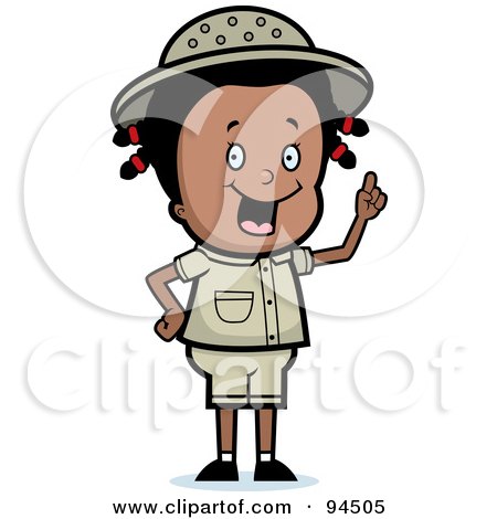 Royalty-Free (RF) Clipart Illustration of a Smart Black Safari Girl Holding Up Her Finger And Expressing An Idea by Cory Thoman