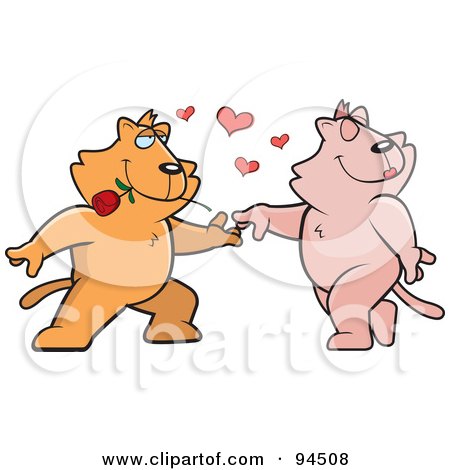Royalty-Free (RF) Clipart Illustration of Romantic Cats Dancing Together by Cory Thoman