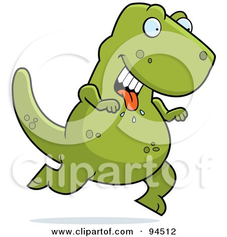 Royalty-Free (RF) Clipart Illustration of a Hungry Green Tyrannosaurus Running With His Tongue Hanging Out by Cory Thoman
