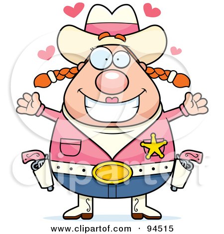 Royalty-Free (RF) Clipart Illustration of a Plump Red Haired Cowgirl With Hearts by Cory Thoman