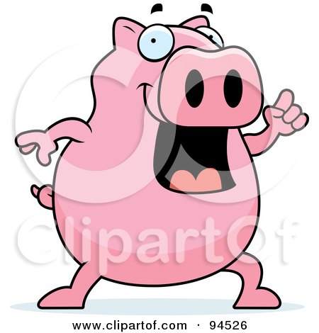 Royalty-Free (RF) Clipart Illustration of a Pink Pig Holding Up A Finger And Expressing An Idea by Cory Thoman