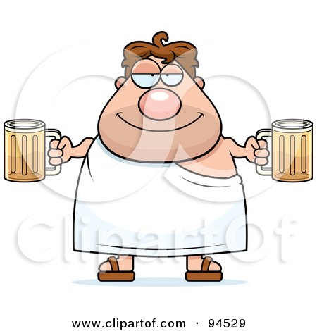 Royalty-Free (RF) Clipart Illustration of a Plump Frat Man Holding Beers by Cory Thoman
