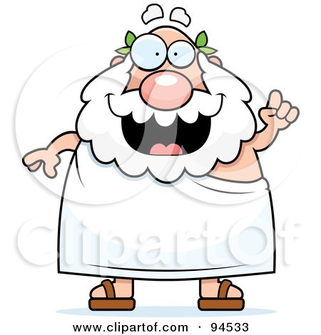 Royalty-Free (RF) Clipart Illustration of a Plump Greek Man Holding Up An Idea And Expressing An Idea by Cory Thoman