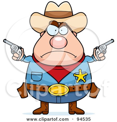 Royalty-Free (RF) Clipart Illustration of a Tough Plump Sheriff Holding Pistols by Cory Thoman