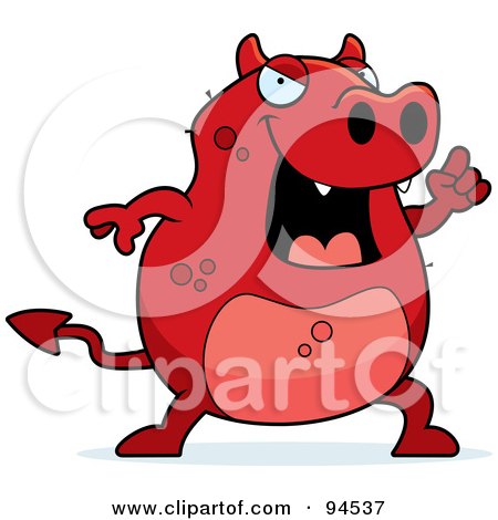 Royalty-Free (RF) Clipart Illustration of a Red Devil Expressing An Idea by Cory Thoman
