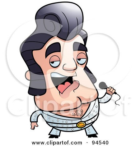 Royalty-Free (RF) Clipart Illustration of a Short Elvis Impersonator Singing by Cory Thoman