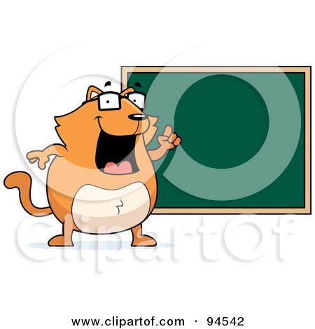 Royalty-Free (RF) Clipart Illustration of a Fat Orange Cat Standing By A Chalkboard by Cory Thoman