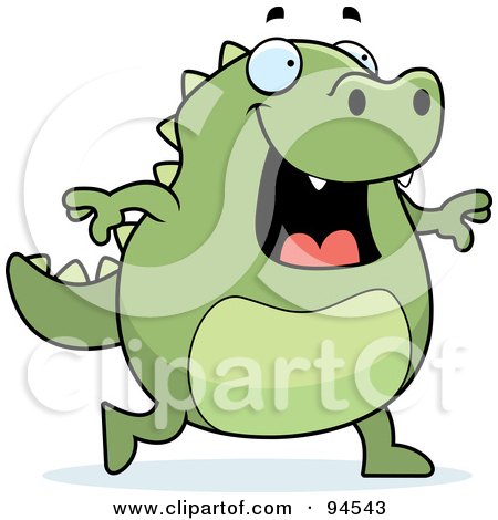 Royalty-Free (RF) Clipart Illustration of a Plump Green Lizard Walking by Cory Thoman