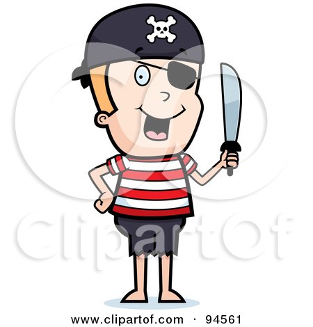 Royalty-Free (RF) Clipart Illustration of a Blond Pirate Boy Holding A Sword And Wearing An Eye Patch by Cory Thoman