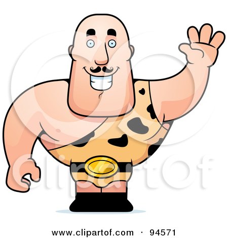 Royalty-Free (RF) Clipart Illustration of a Waving Strong Man In A Spotted Outfit by Cory Thoman