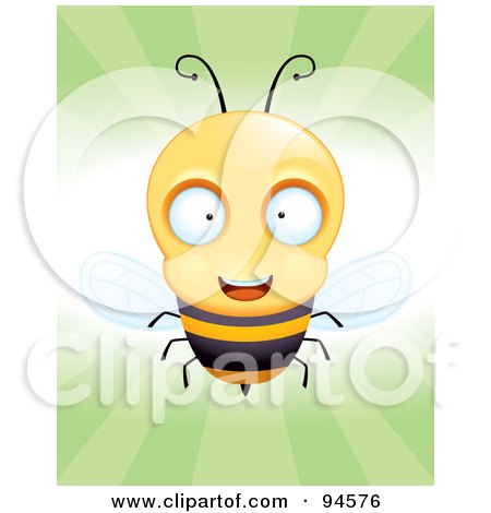 Royalty-Free (RF) Clipart Illustration of a Happy Little Bee Flying Forward, Over Green by Cory Thoman
