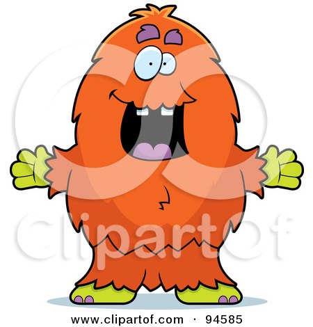 Royalty-Free (RF) Clipart Illustration of a Furry Orange Monster Holding His Arms Open by Cory Thoman